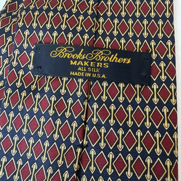 Vintage Brooks Brothers Makers Tie All Silk USA Geometric Red Gold Navy 80s-90s - Picture 5 of 16